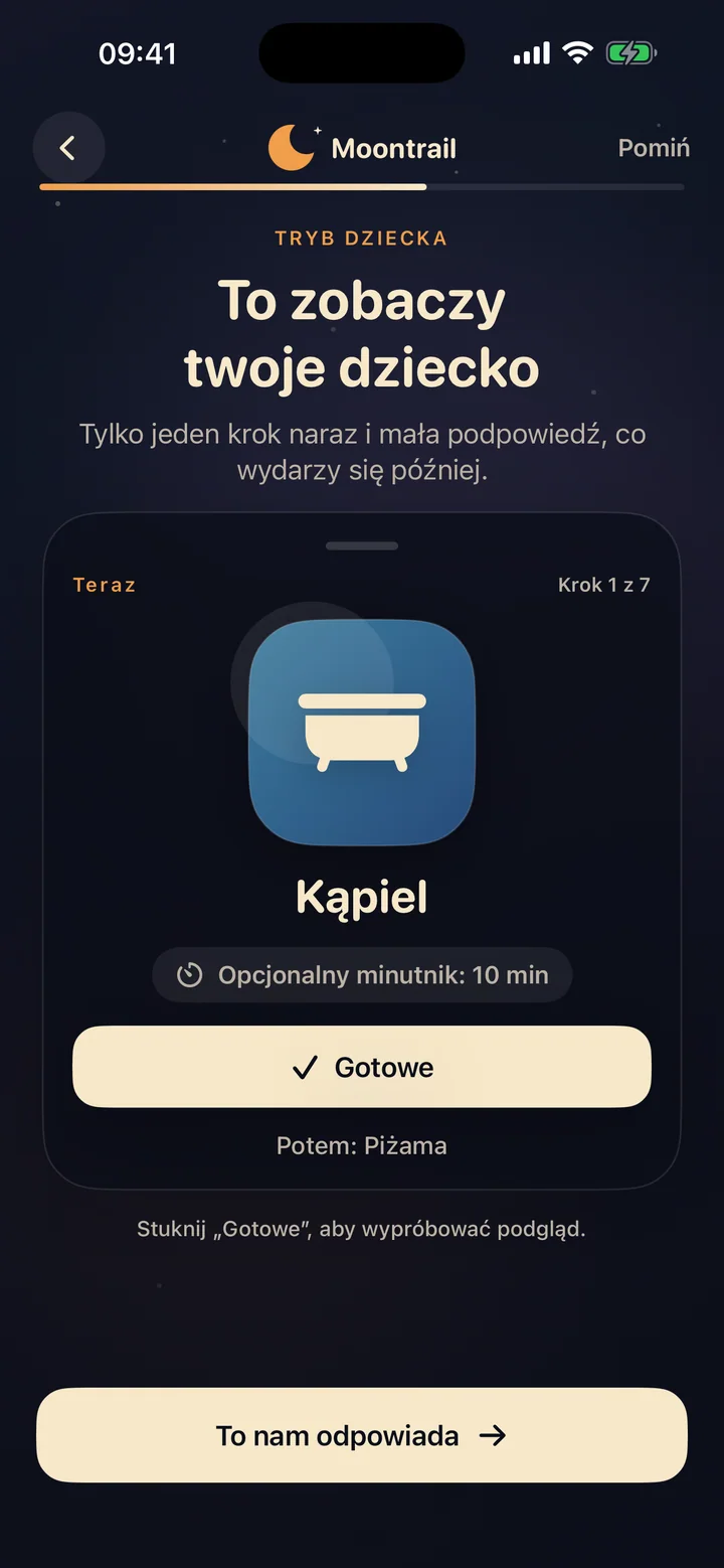 Moontrail pokazuje drogę od kąpieli do zgaszenia światła