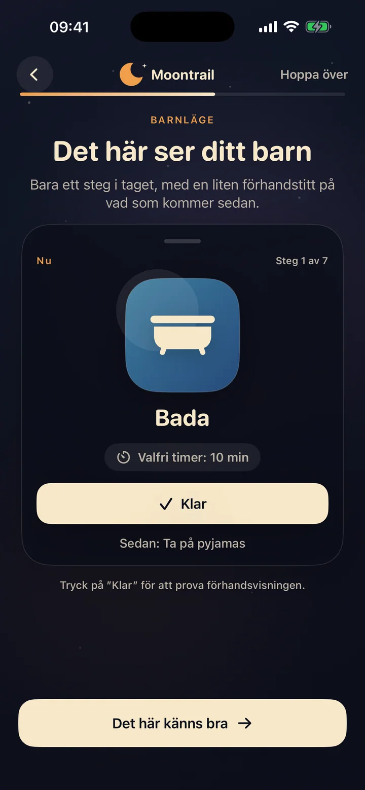 Moontrail visar den visuella vägen från bad till släckt lampa